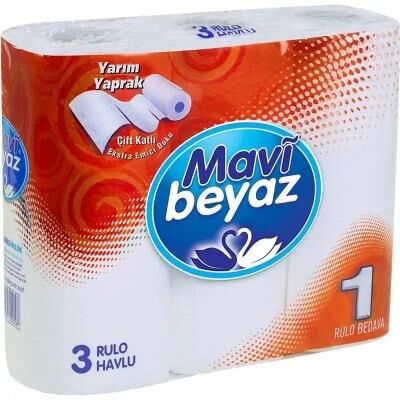 MAVİ BEYAZ KAĞIT HAVLU 3'LÜ ÇİFT KAT