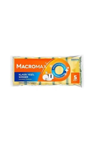 MACROMAX KLASİK YEŞİL OLUKLU SÜNGER 5'Lİ