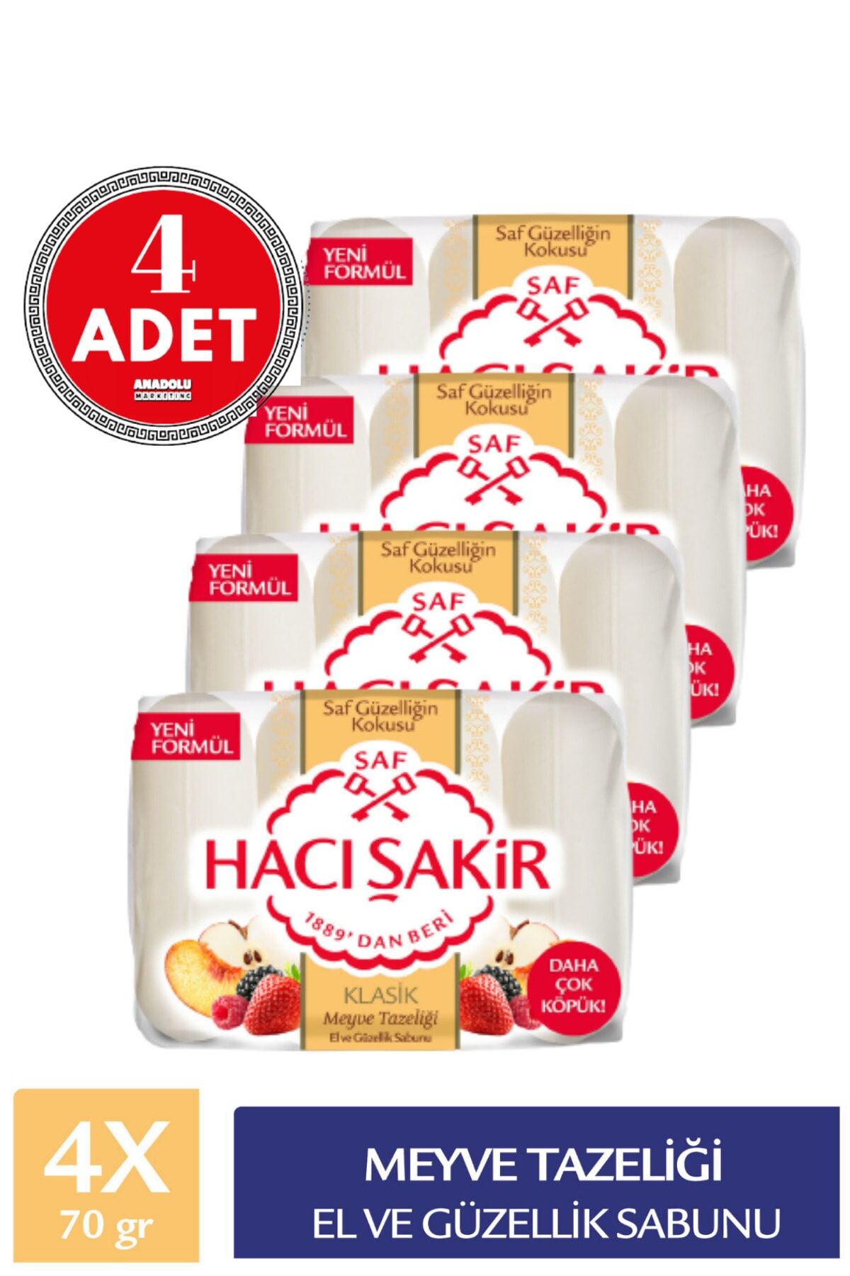 HACIŞAKİR MEYVE TAZELİĞİ SABUN 4'LÜ 70 GR